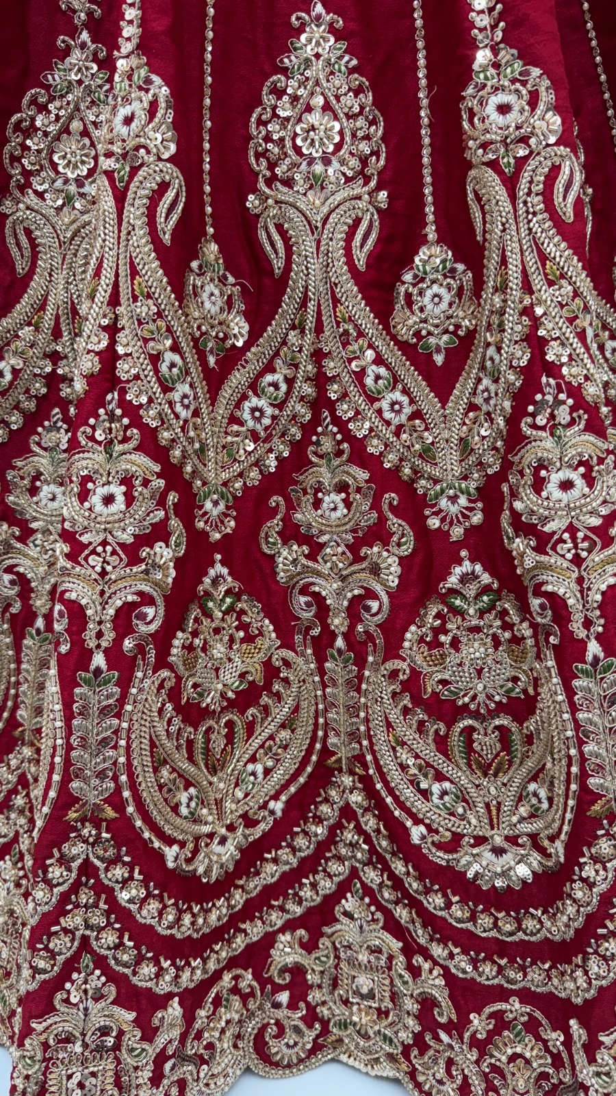 Maroon Silk Bridal Embroidered using Beads, Moti, Cotton Multi-Thread Handwork Semi-Stitched Lehenga Choli